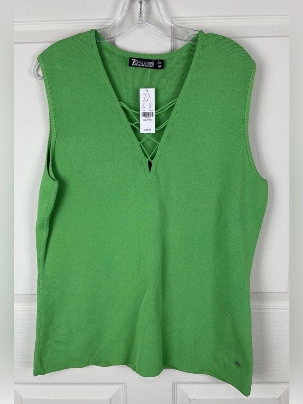 New York & Company Lime Green Sleeveless V-Neck Tank With Lace-Up Detail Xxl New